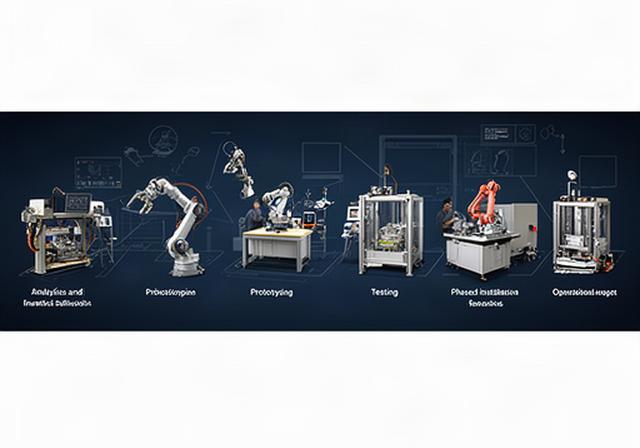 Diagrama visual del proceso de desarrollo de un sistema robótico en un laboratorio de ingeniería